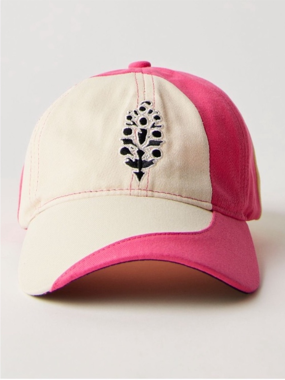 Free People Two-Tone Pink & Cream Embroidered Baseball Cap